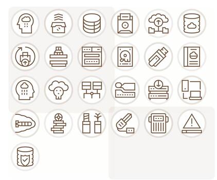 Regular Line Style Data Backup Icons with 25 128x128 Display Perfect Designs vector