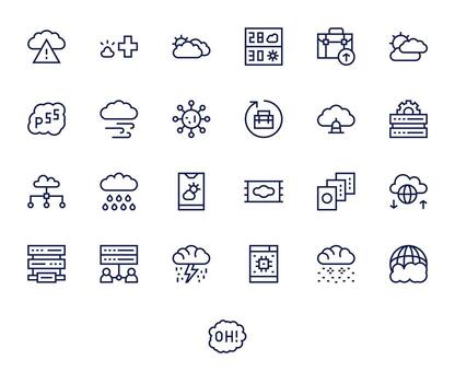 nube icono caja de herramientas presentando 25 cuadrícula equipado alto resolución regular línea elementos vector