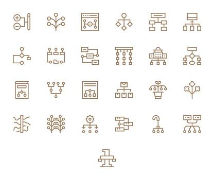 25 Regular Line Icons from Branching in 256x256 PIXEL Perfect Quality vector