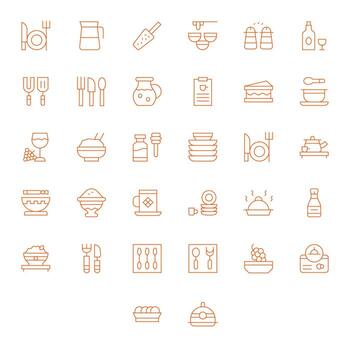 Tableware Essential Set including 32 Pixel Optimized Thin Line High Resolution Icons vector
