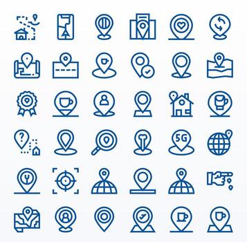 36 Icons for Geolocation optimized in Grid Fitted High Resolution Bold Line resolution vector