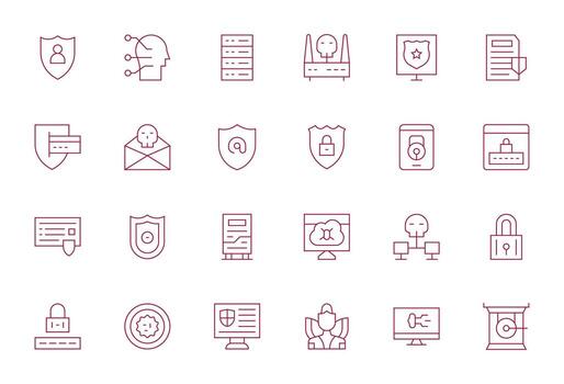 24 Thin Line Pixel Optimized Icons for Cybersecurity Graphics vector
