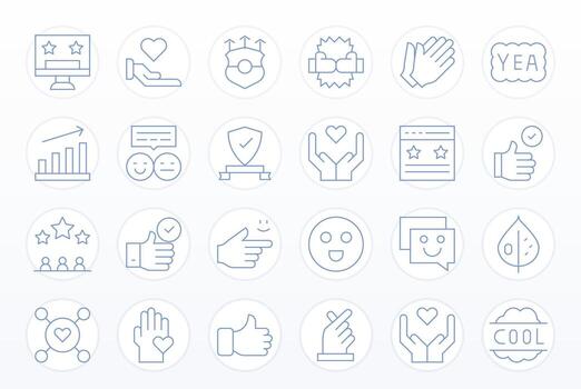 Positive Feedback Comprehensive Bundle with 24 Pixel Optimized Thin Line High Resolution Icons vector
