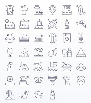 40 íconos para agua presentando 256x256 píxel alineado Delgado línea gráficos vector
