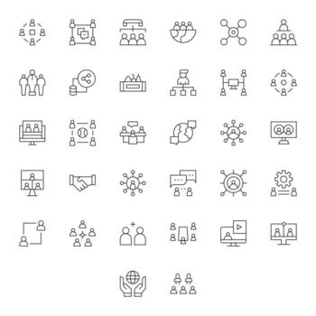 32 editable alto resolución íconos para colaboración en elegante Delgado línea diseño vector