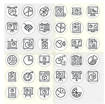 Pie Chart Modern Collection with 35 Regular Line High Resolution Pixel Optimized Icons vector