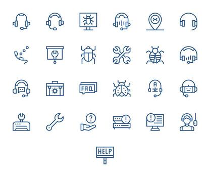 25 retina Listo regular línea íconos para técnico apoyo con editable precisión vector