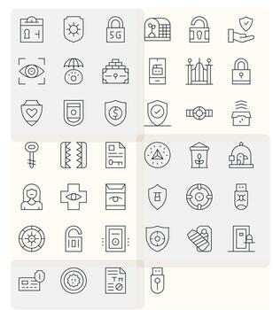 Protected Icon Set with 40 Thin Line 256x256 Editable Graphics vector