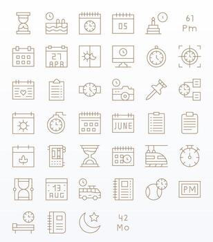 40 retina Listo Delgado línea íconos optimizado para calendario píxel optimizado monitor vector