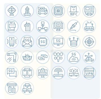 datos transmisión monitor Perfecto conjunto con 32 256x256 Delgado línea íconos vector
