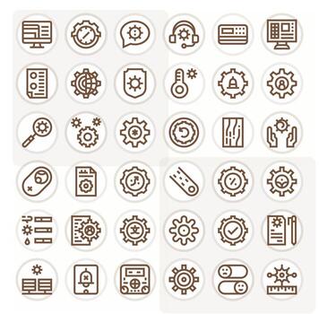 36 Display Perfect 128x128 Icons for Settings in elegant Bold Line design vector