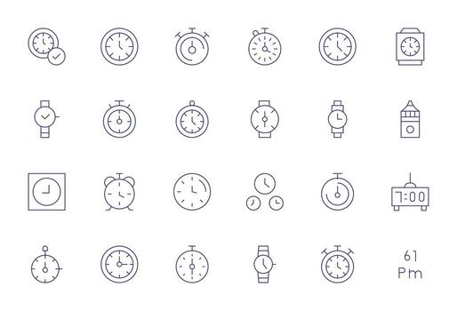 24 256x256 Delgado línea píxel optimizado íconos para puntualidad proyectos vector