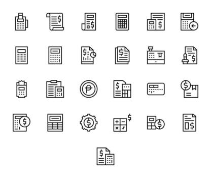 Accounting Software Icon Arsenal with 25 256x256 Regular Line Grid Fitted designs vector