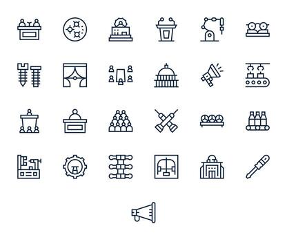 Assembly Comprehensive Bundle with 25 Pixel Optimized Regular Line 256x256 Icons vector