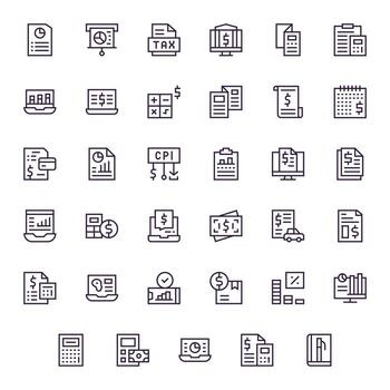 35 Icons inspired by Financial Report in Pixel Optimized High Resolution Regular Line quality vector