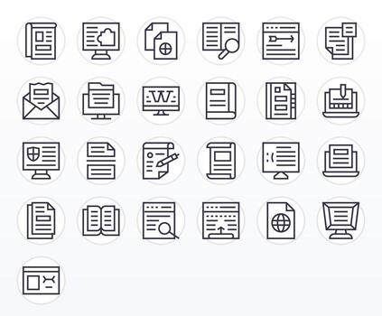 Online Document Icon Toolkit featuring 25 Editable 256x256 Regular Line elements vector