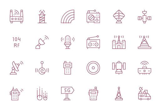 24 Pixel Optimized Icons themed around Antenna in High Resolution Thin Line format vector