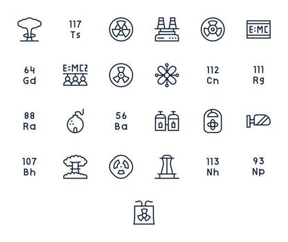 Nuclear Icon Toolkit featuring 25 Grid Fitted High Resolution Regular Line elements vector