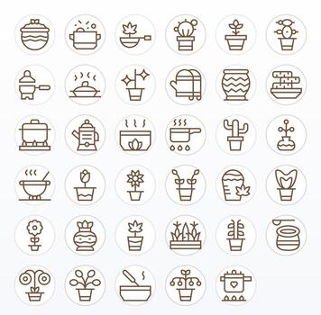 35 Regular Line Icons designed for Pot in 256x256 Pixel Optimized format vector