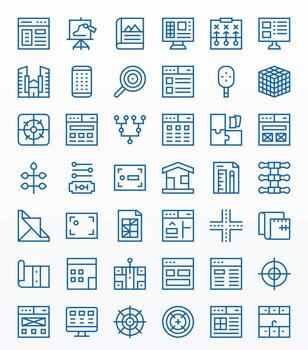 42 alto resolución regular línea íconos optimizado para diseño píxel alineado monitor vector