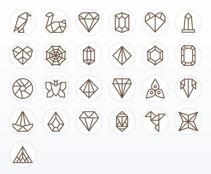 25 Icons for Faceted featuring 128x128 Pixel Aligned Regular Line Graphics vector