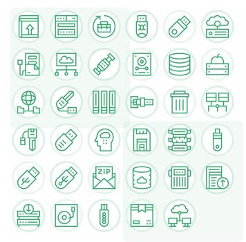 35 Pixel Optimized Regular Line Icons from Digital Storage Collection vector