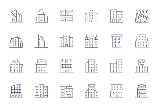 24 128x128 íconos para moderno arquitectura en monitor Perfecto Delgado línea formato vector