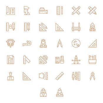 32 Thin Line Icons from Ruler in 64x64 Pixel Aligned Quality vector