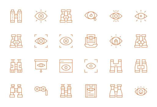24 Pixel Optimized Retina Ready Icons for Observe in elegant Thin Line design vector