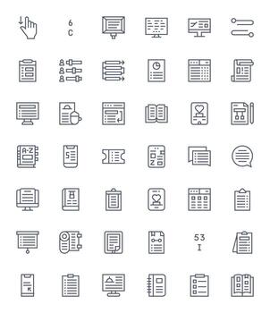 42 Icons inspired by List in Editable High Resolution Regular Line quality vector