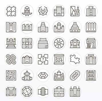 35 Grid Fitted Regular Line Icons from Complex Collection vector
