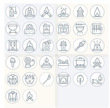 Fire Design Icons featuring 32 Pixel Optimized Thin Line Style vector