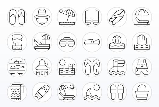 Beach Graphics Pack including 24 Thin Line 256x256 Pixel Optimized Icons vector