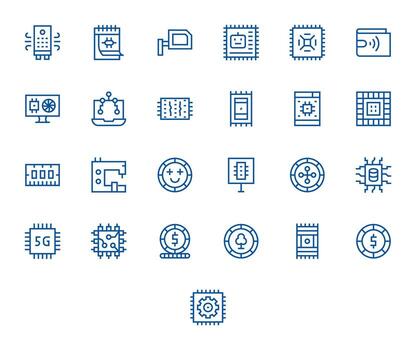 Chip Complete Package with 25 64x64 Regular Line Pixel Aligned Icons vector