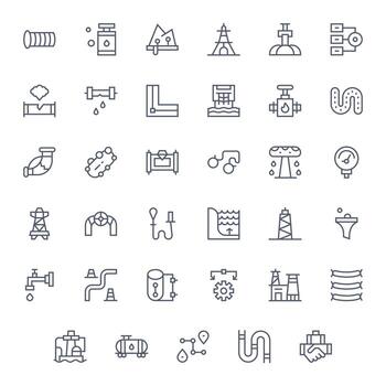 Regular Line Style Pipeline Icons with 35 256x256 Pixel Optimized Designs vector