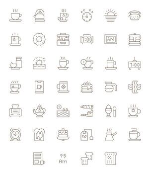 40 Retina Ready Icons for Morning in Pixel Optimized Thin Line Format vector