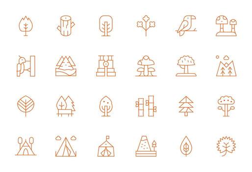 Thin Line Style Forest Icons with 24 High Resolution PIXEL Perfect Designs vector