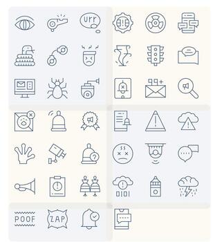 40 Delgado línea íconos diseñado para alerta en 64 x 64 cuadrícula equipado formato vector