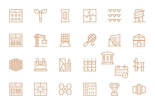 Framework Icon Collection with 24 256x256 Thin Line Designs vector