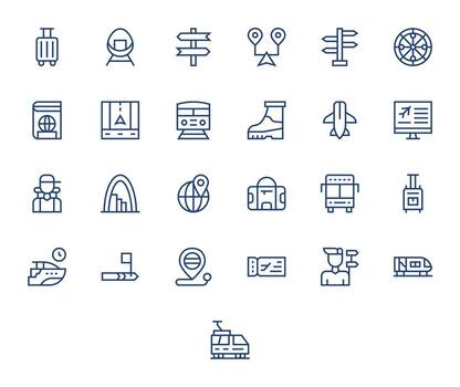viaje prima haz con 25 alto resolución píxel optimizado regular línea íconos vector