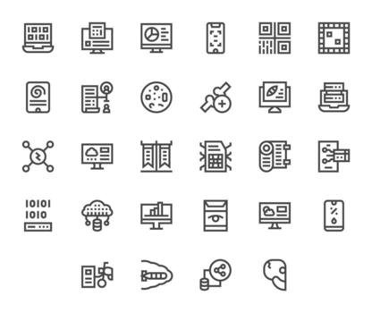 28 Display Perfect High Resolution Icons for Digital Data in elegant Bold Line design vector