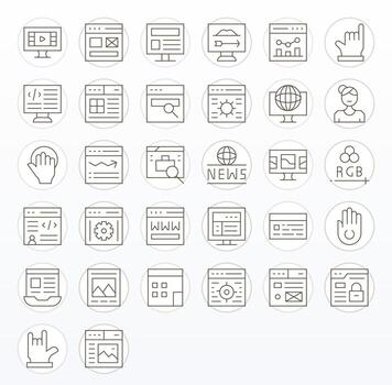 Website featuring 32 128x128 Icons in Thin Line Design vector
