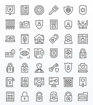 Privacy Visual Pack containing 42 Regular Line Grid Fitted Icons vector