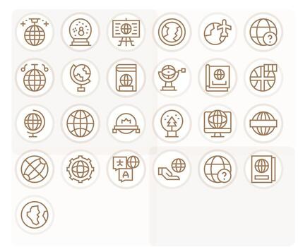 Globe Professional Set with 25 Regular Line Pixel Optimized 128x128 Icons vector