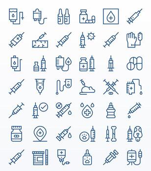 Injection Exclusive Set featuring 42 Regular Line Pixel Optimized 128x128 Icons vector
