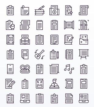 Notes Comprehensive Bundle with 42 PIXEL Perfect Regular Line 64x64 Icons vector
