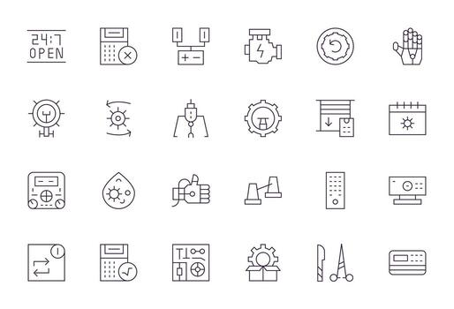 24 64x64 Thin Line Icons for Operation with Grid Fitted precision vector