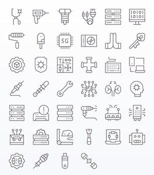 Hardware Professional Set with 40 Thin Line Pixel Aligned 64x64 Icons vector