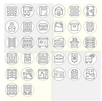32 Delgado línea íconos diseñado para archivo gabinete en retina Listo cuadrícula equipado formato vector