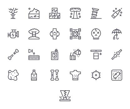 Damage Icon Set with 25 Regular Line 64x64 Display Perfect Graphics vector